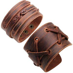 Vintage Punk Leather Cuff Bracelets Adjustable Braided Wristbands Unisex